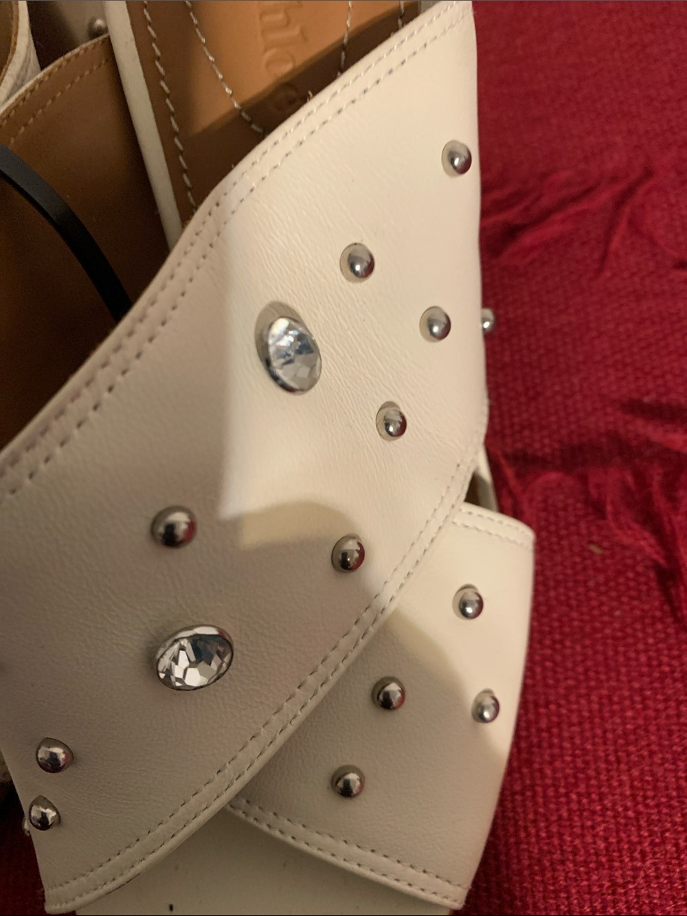 See By Chloé Cream Leather Studded Slide Mules - Picture 7 of 7